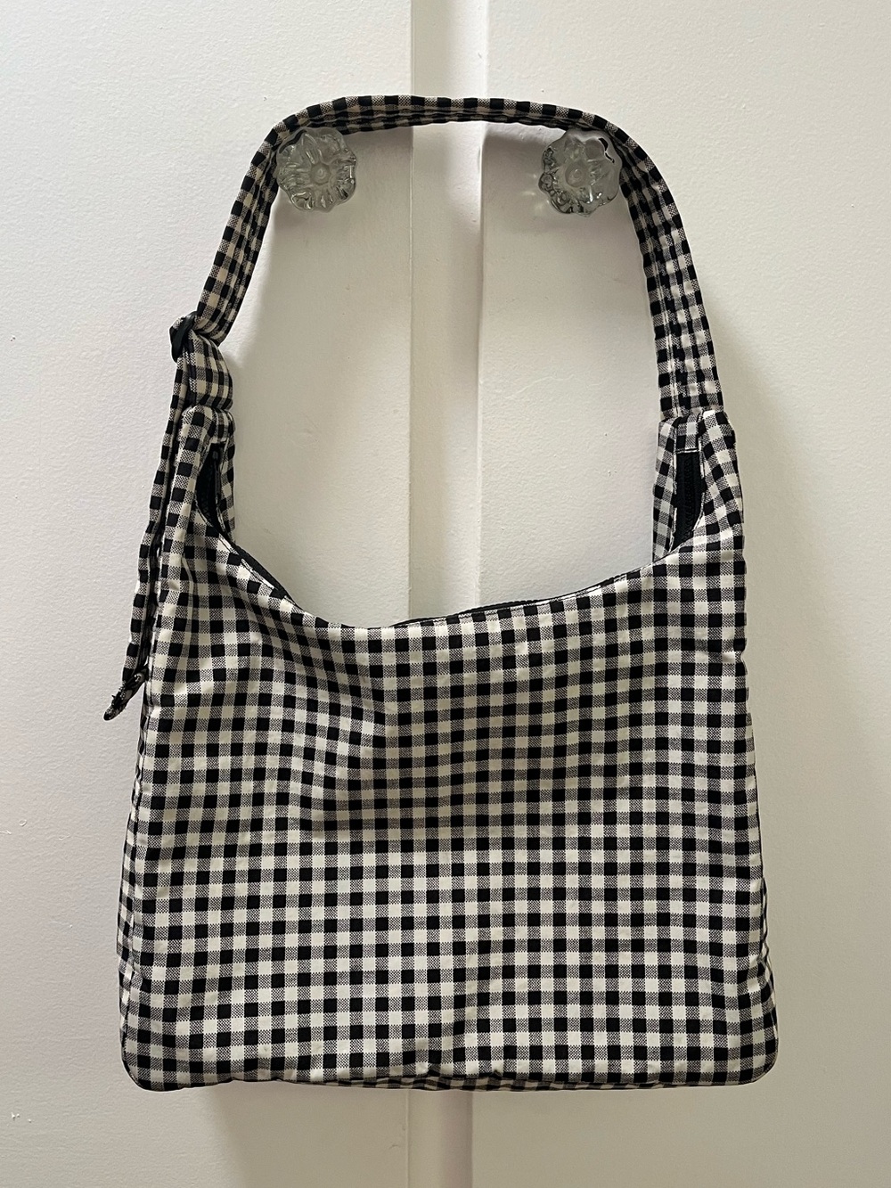 Baggu Nylon Shoulder Bag in Black and White Gingham